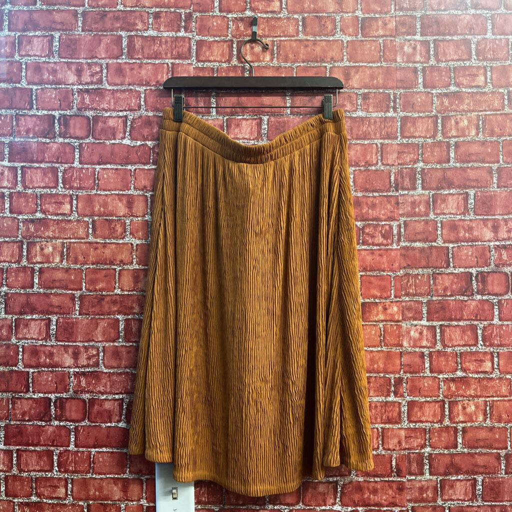 Susan Graver Crinkle Midi Skirt Burnt Orange