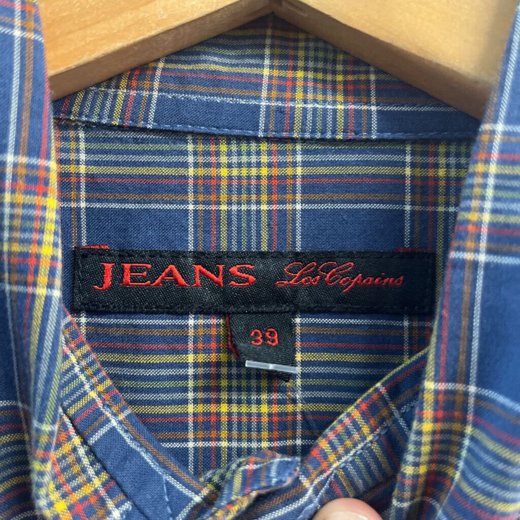 Les Copains Jeans Button Down Long Sleeve Plaid Blue/Red/Yellow Size 39