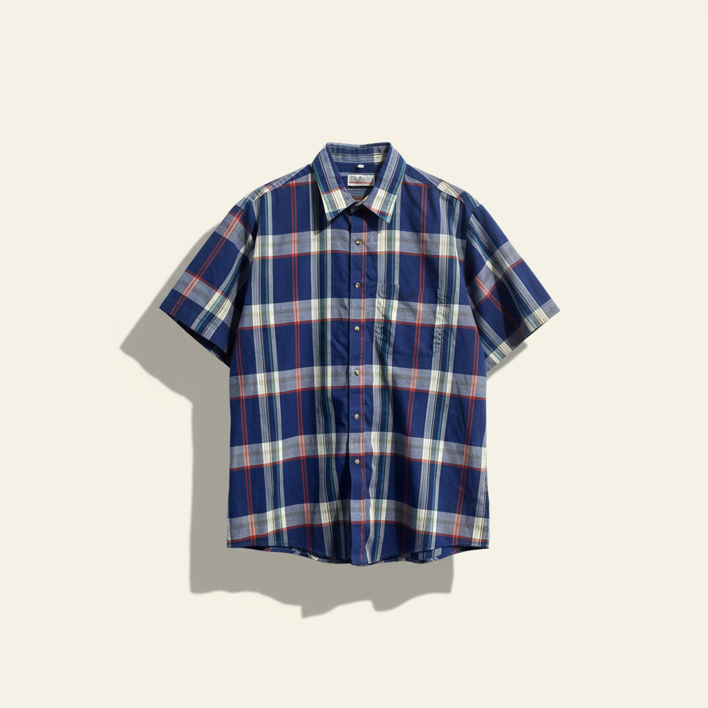 Favorites Button Up Short Sleeve Plaid Blue/White/Red/Multi Size XL