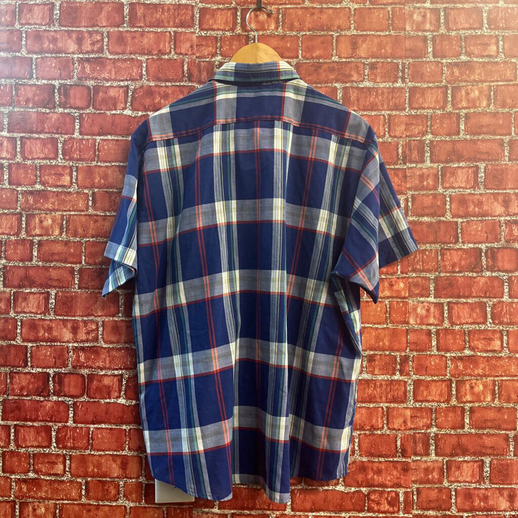 Favorites Button Up Short Sleeve Plaid Blue/White/Red/Multi Size XL