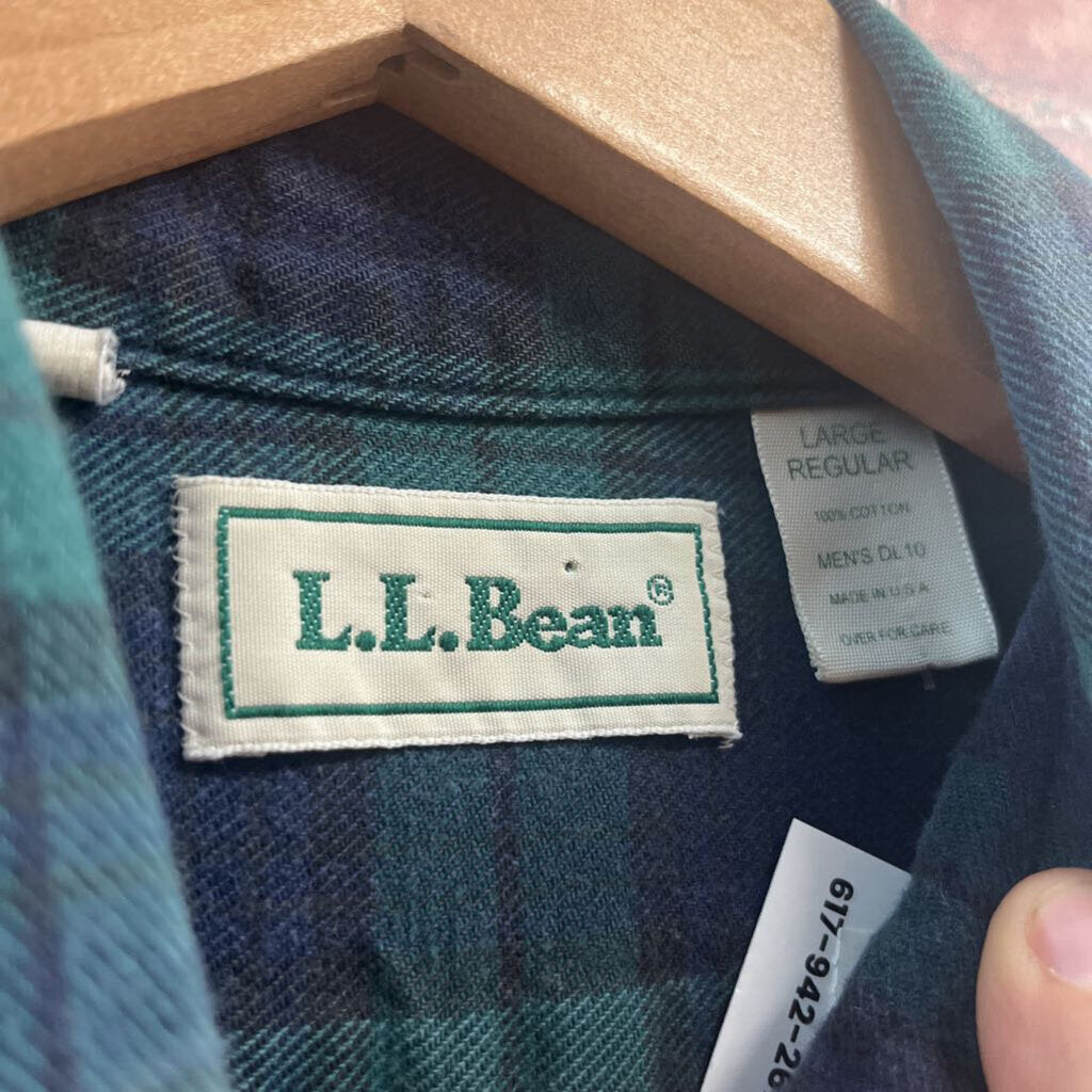 LL Bean Plaid Button up Navy/Green/Black Size L