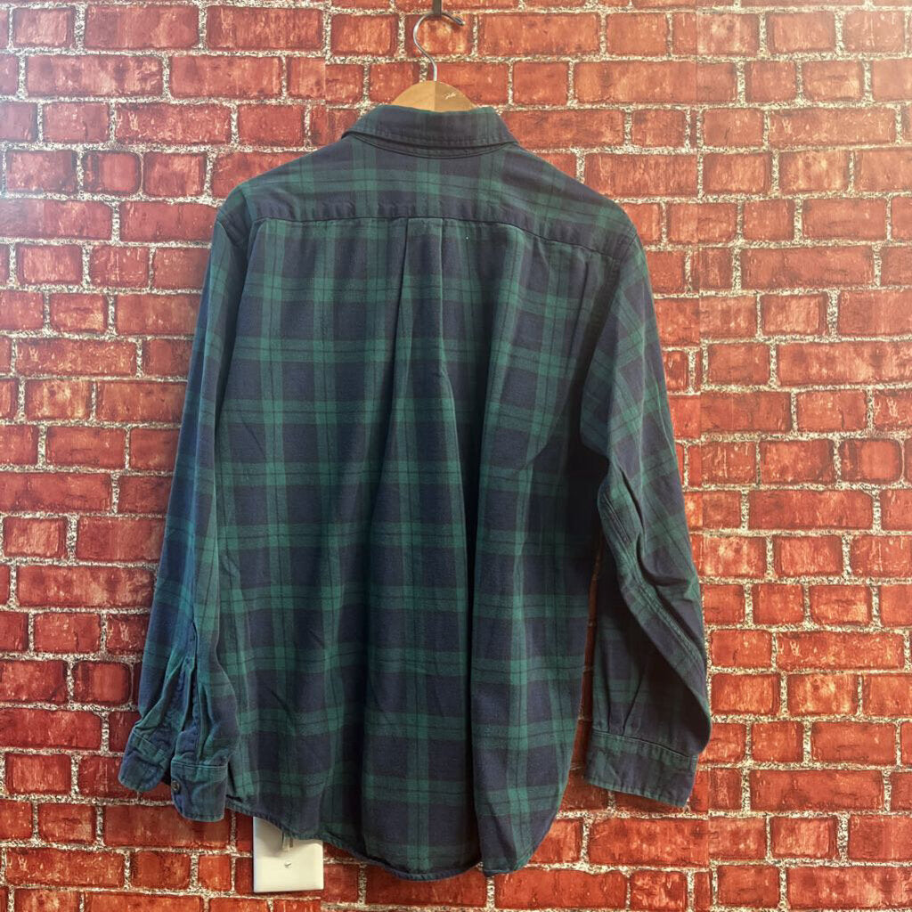 LL Bean Plaid Button up Navy/Green/Black Size L