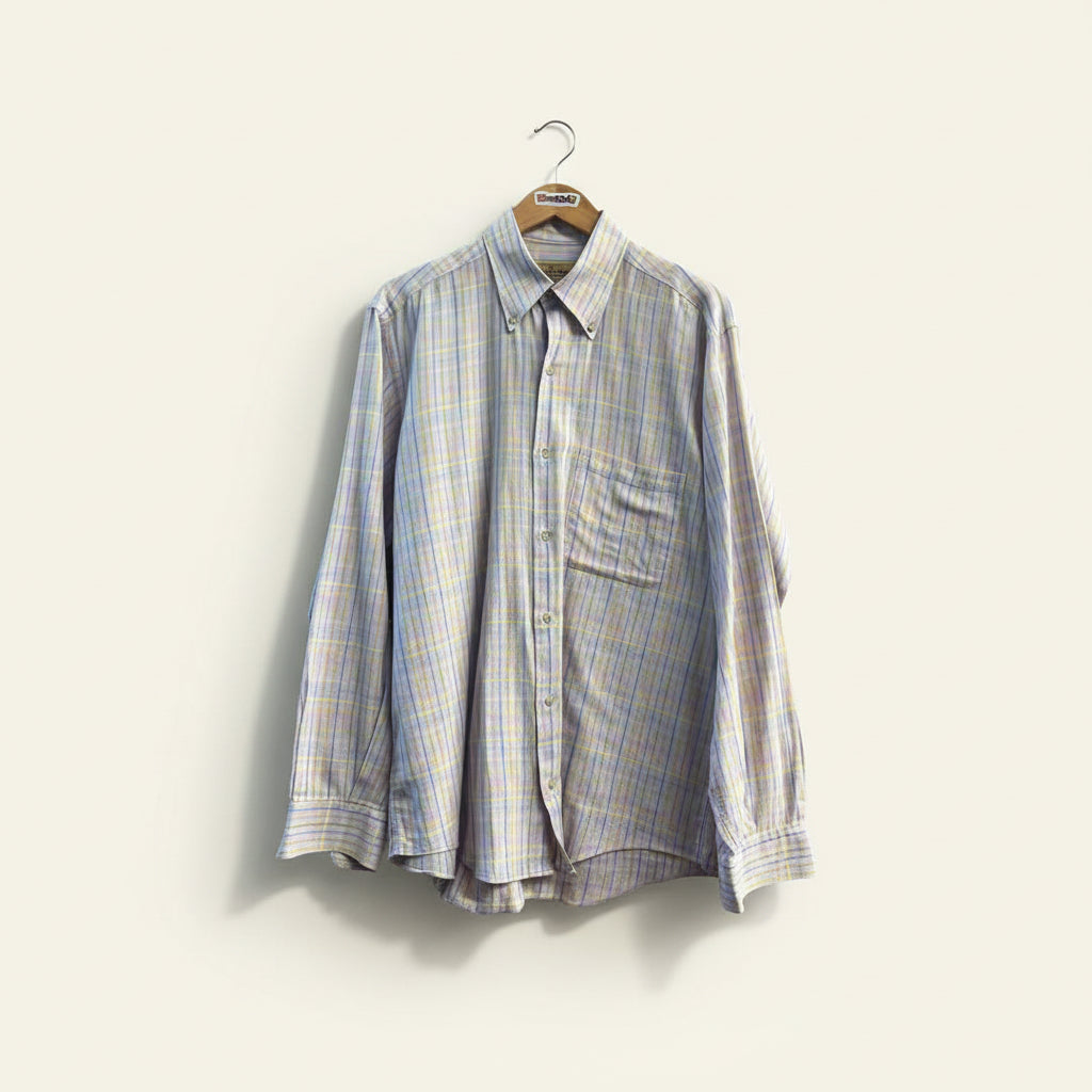 Paul Stuart Button Down Long Sleeve Plaid Purple/Green/Multi Size L