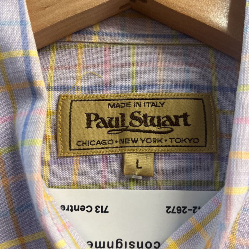 Paul Stuart Button Down Long Sleeve Plaid Purple/Green/Multi Size L