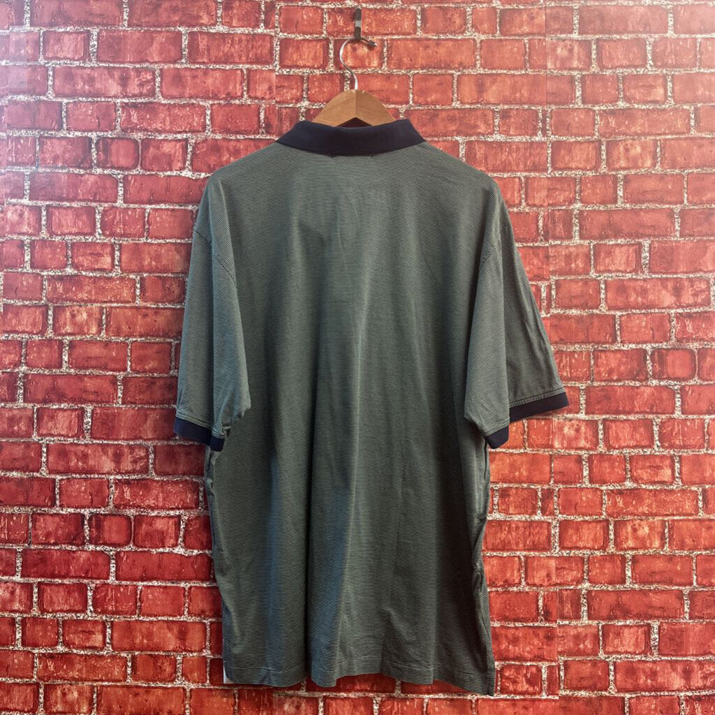 Pringle Polo Short Sleeve Shirt Striped Green/Navy Size L