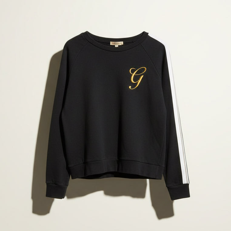 Golden by TNA Crewneck Stripes On Sleeves Tiger Embroidered Back Black/White/Green/Multi Size L