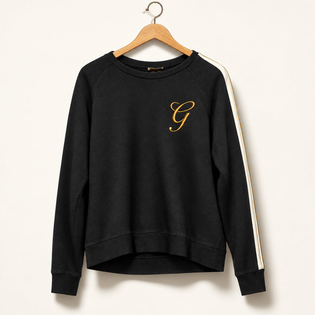 Golden by TNA Crewneck Stripes On Sleeves Tiger Embroidered Back Black/White Ladies Size L
