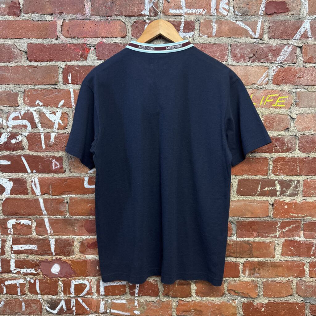 Moschino V-Neck T-shirt Navy/Brown/White Size XL
