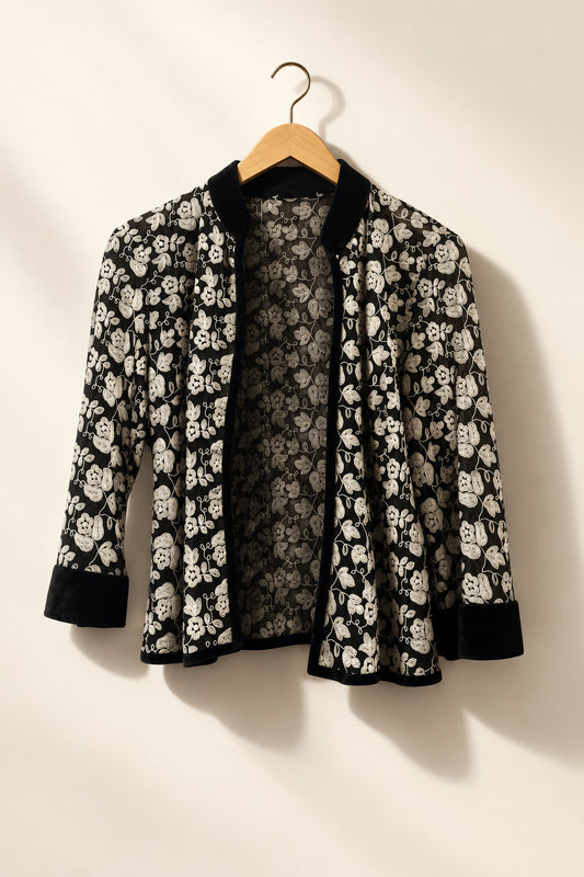 Unbranded Cropped Sweater Flower Textile Black/White Size XS