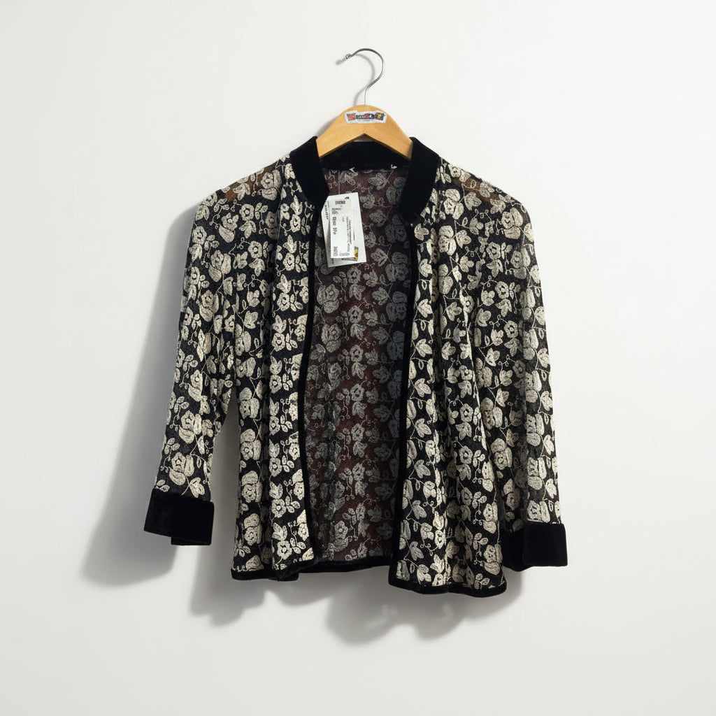 Unbranded Cropped Sweater Flower Textile Black/White