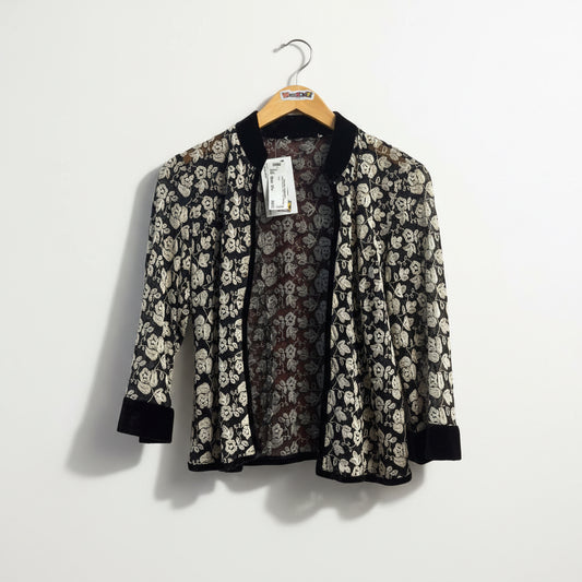 Unbranded black and white floral cropped sweater front view