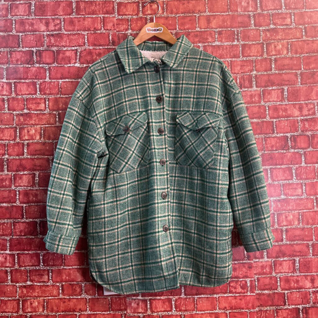 C And A Plaid Sherpa Shacket Green Size M