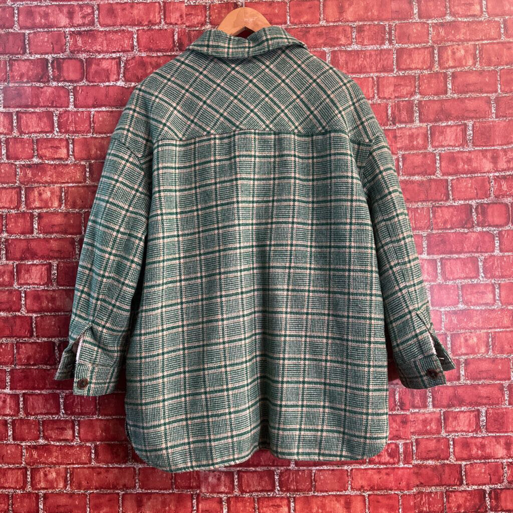 C And A Plaid Sherpa Shacket Green Size M