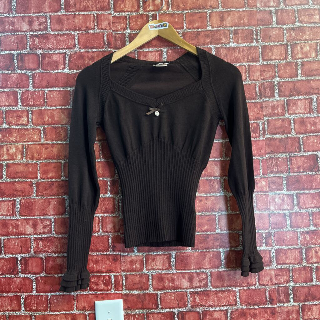 Karen Millen Brown Sweater With Bow And Ruffles Size 1