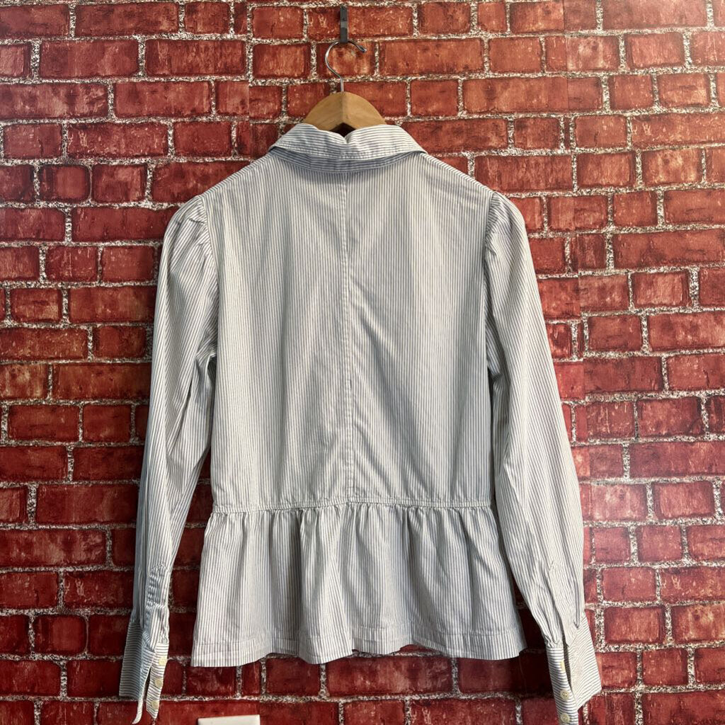 Zara Basic White/Blue Striped Button Down Size M