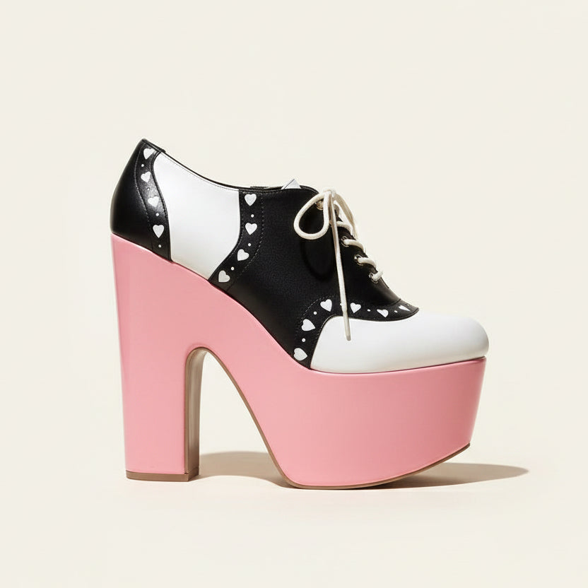 Sugarbaby black white pink platform heel oxfords size 9 with box