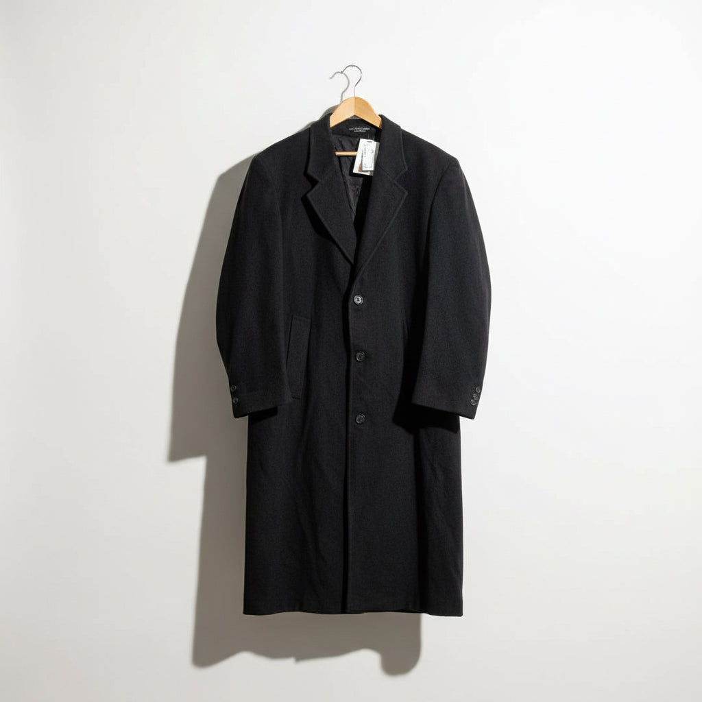Kasper black cashmere long overcoat D7+ front view