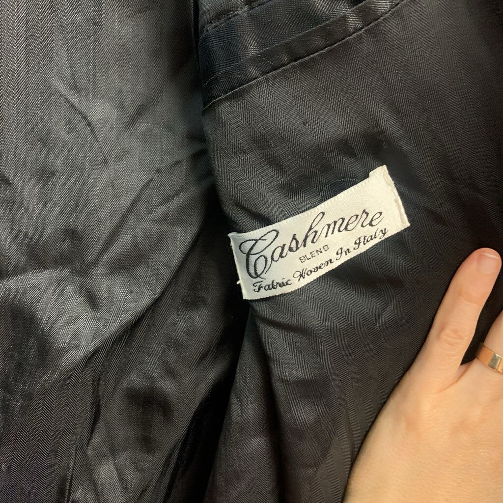 Kasper long black cashmere overcoat detail view