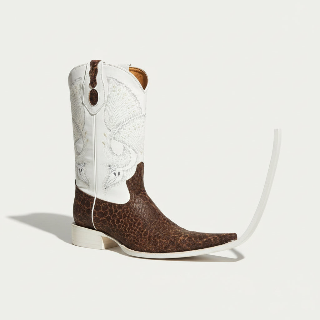 Jugo Boots Mexican pointy leather boots white and brown cheetah print size 27 with box