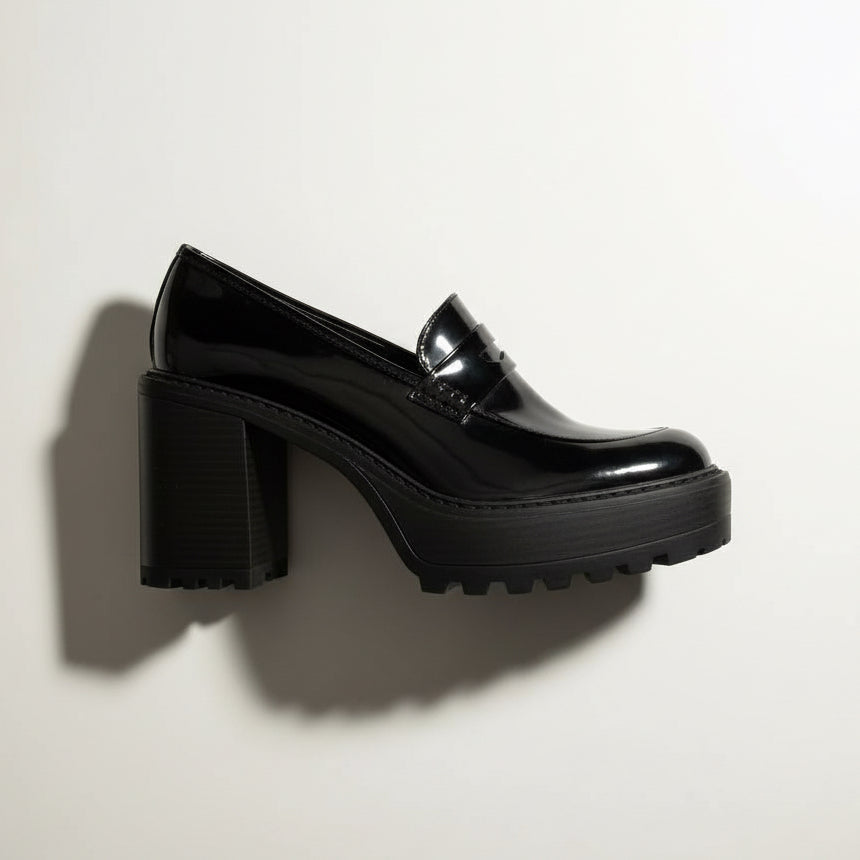 Madden Girl black patent faux-leather lug-sole loafers size 9.5L with box