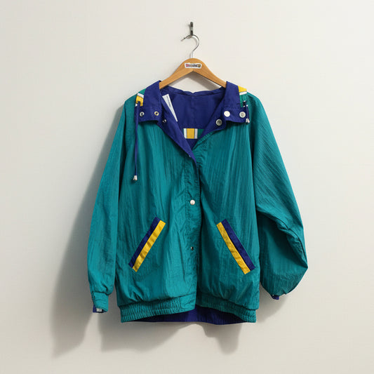 Current Seen vintage colorblock windbreaker green blue and yellow D6 front view