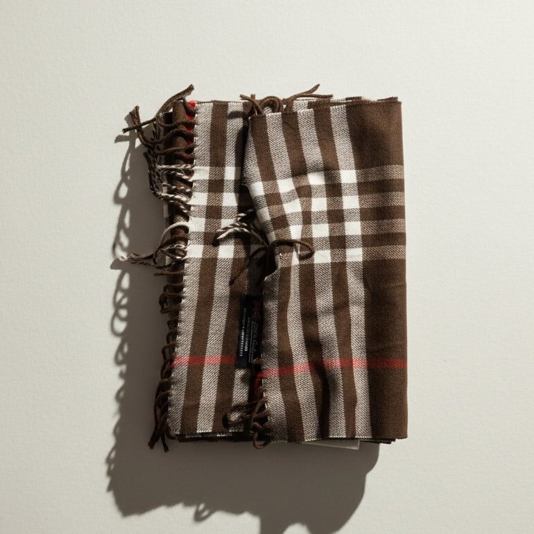 Unbranded 100% cashmere plaid scarf brown white and red