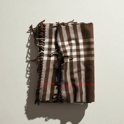 Unbranded 100% cashmere plaid scarf brown white and red