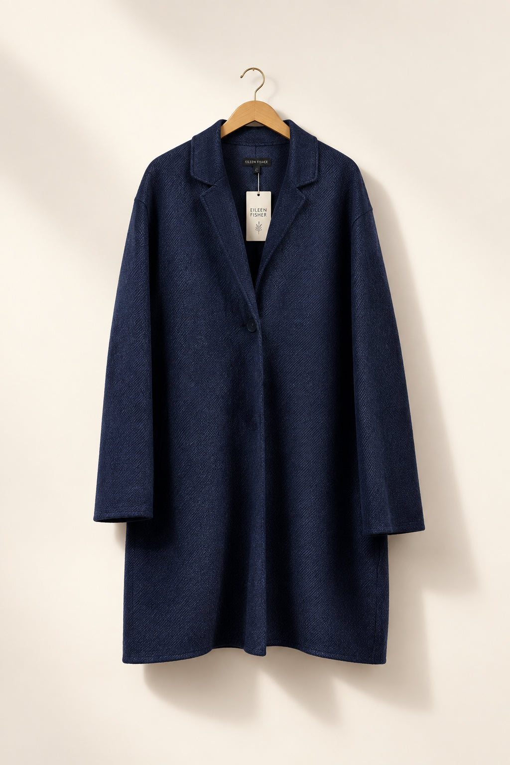 Eileen Fisher long navy wool jacket size XL front view