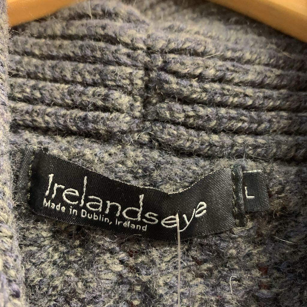 Charcoal Irelandseye cable-knit wool cardigan, back view