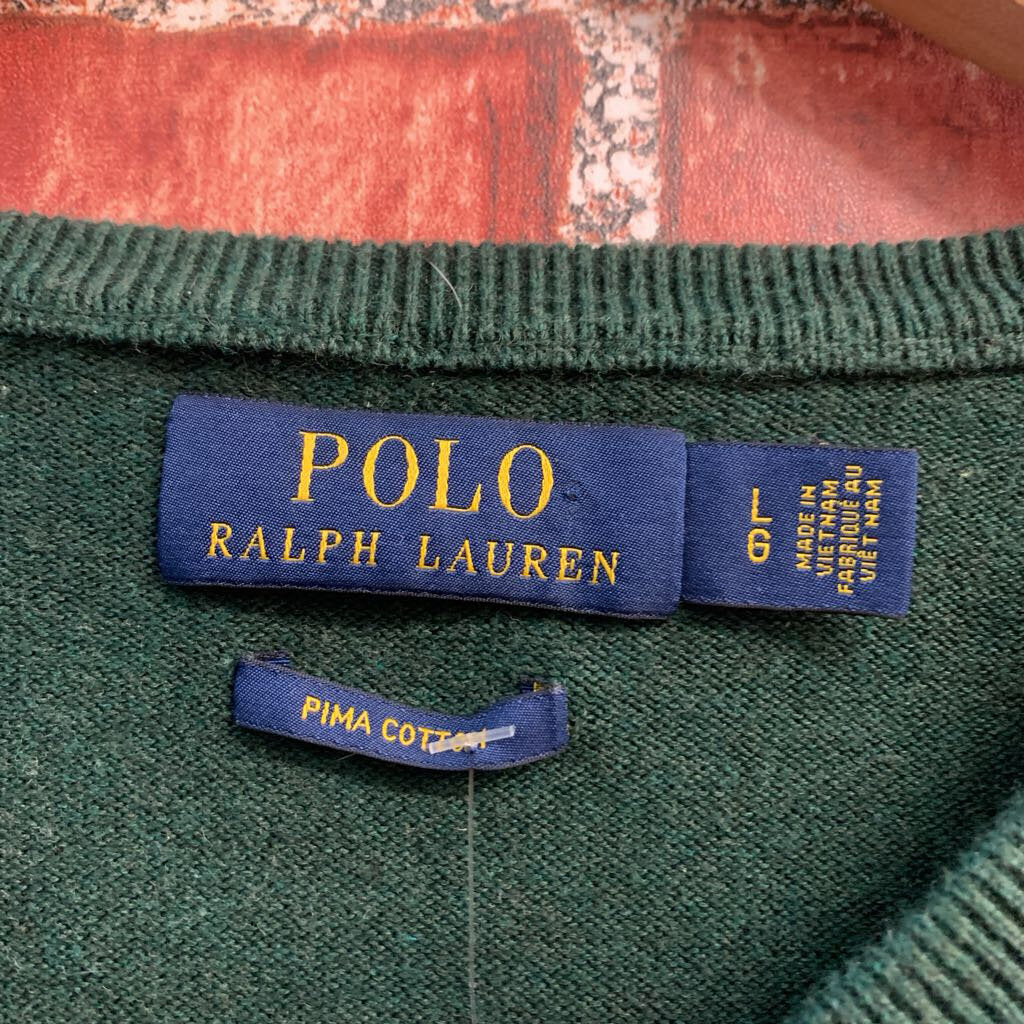 Green Polo Ralph Lauren V-neck sweater, back view