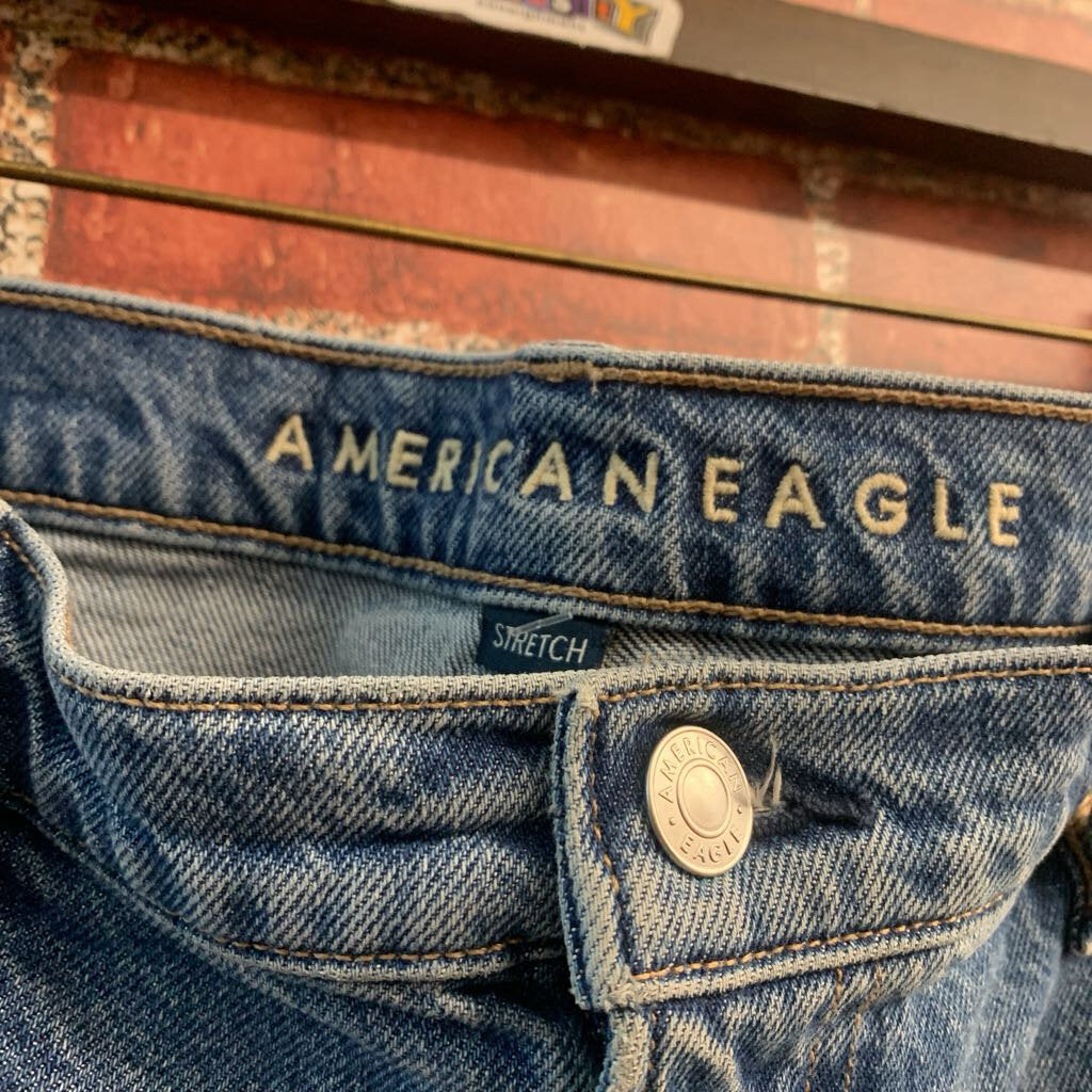 American Eagle blue barrel-leg jeans size 12 back view