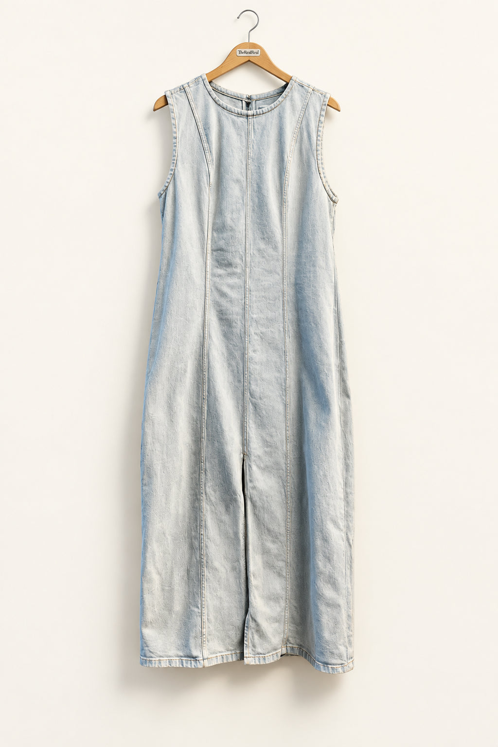 Abercrombie and Fitch ivory denim maxi dress with front slit size L, front view