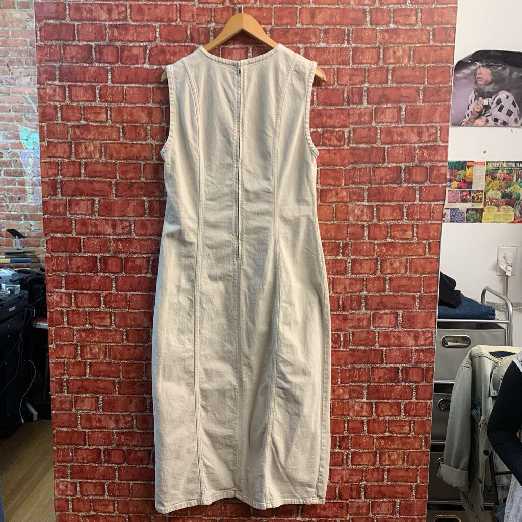 Abercrombie ivory denim maxi dress, slit and label detail