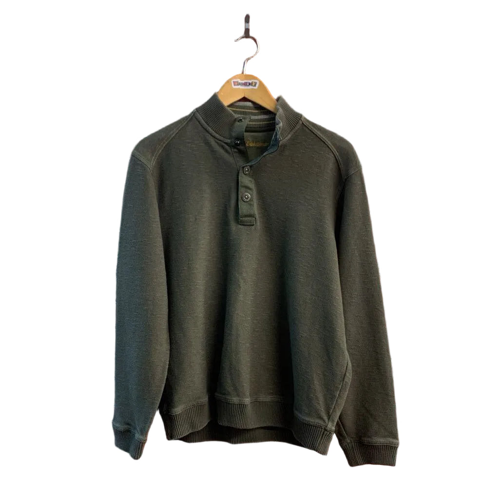 Tommy Bahama olive mock-neck quarter-button pullover size S front view