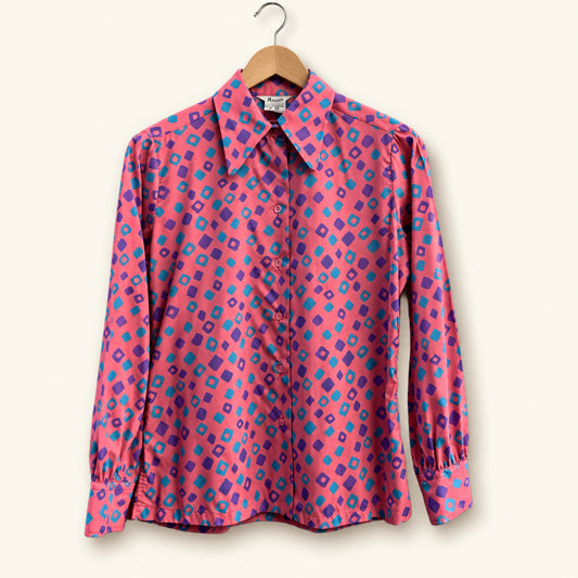 Activair Vintage Geometric Button Up Blouse Pink/Blue/Purple Size 12