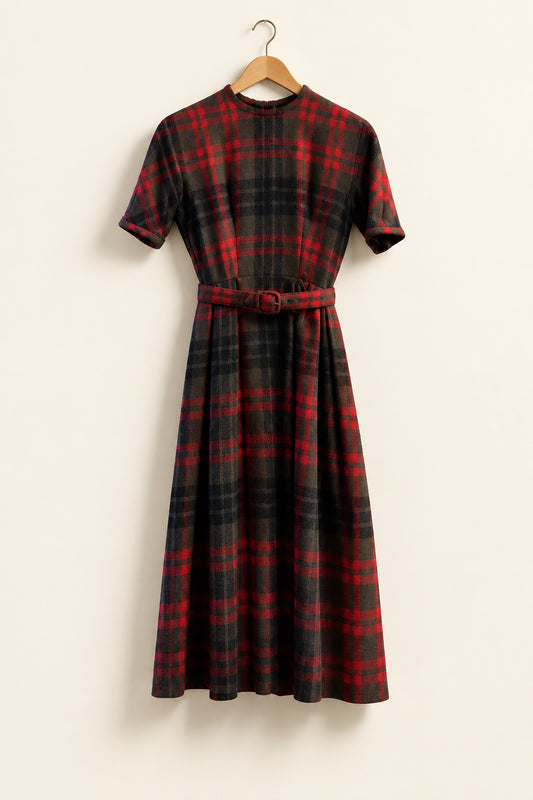 Jeanne d'Arc Vintage Winter Plaid Kilt Dress Brown/Black/Red