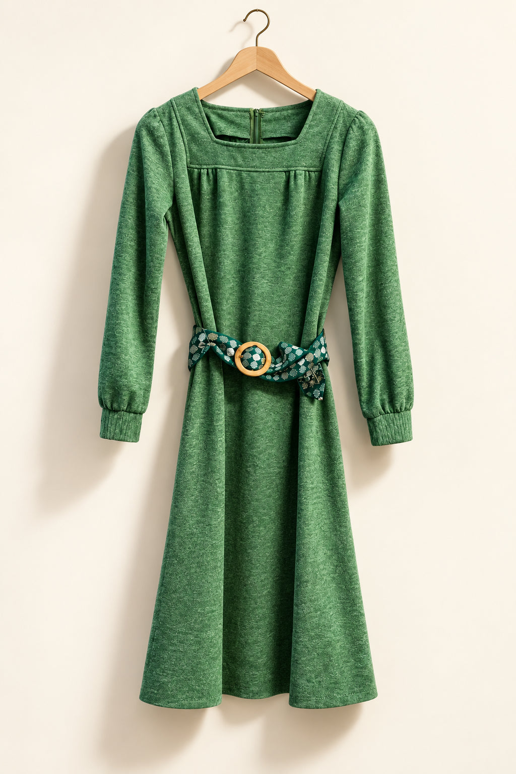Lanz Originals Square Neck Long Sleeve Midi Dress Dress W/ Belt Green Size XL