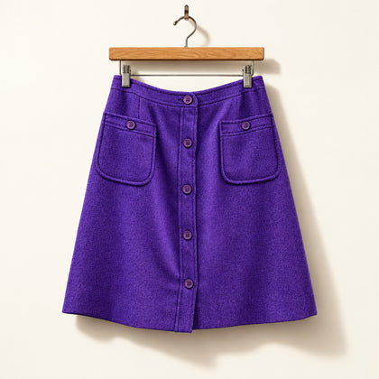 Gordon Vintage Wool Midi Skirt Front Pockets Purple