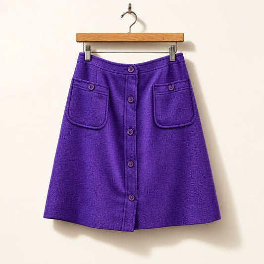 Gordon Vintage Wool Midi Skirt Front Pockets Purple