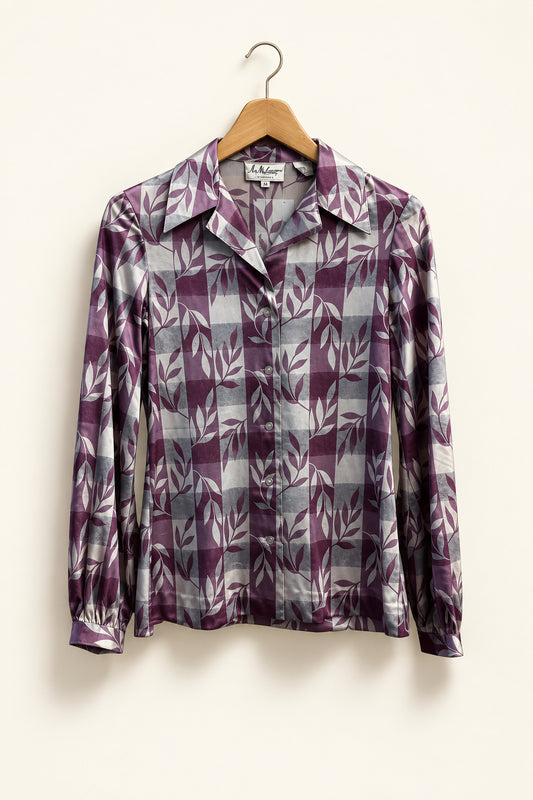 Lady Manhattan Vintage Long Sleeve Button Up Blouse Floral Print Purple/Grey Size 7/8