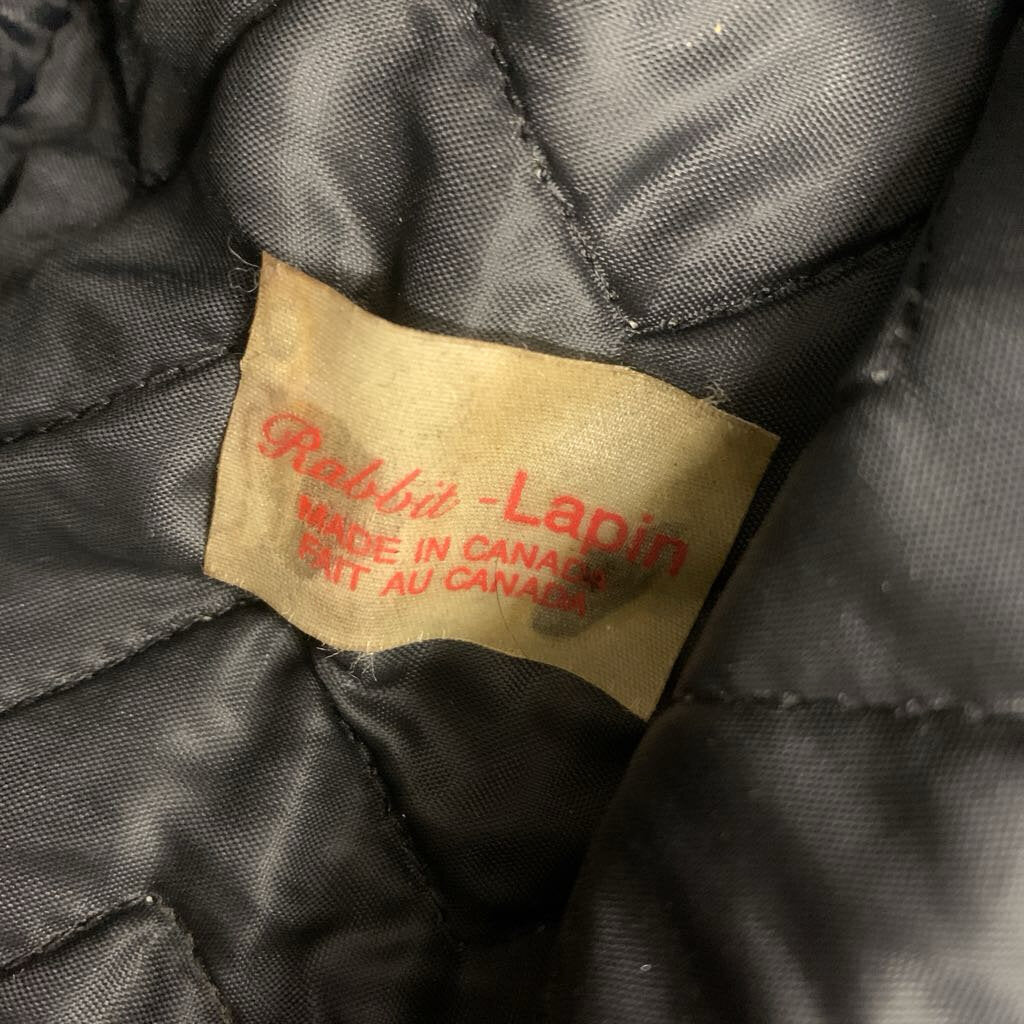 Dobbs black rabbit fur hat, interior and label detail