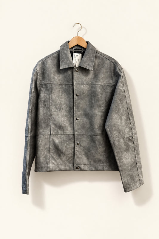 NWT Zara Jacket Faux Leather Snap Grey Size S
