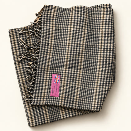 Unbranded cashmere plaid scarf in yellow and black, front view