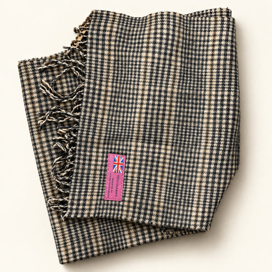 Unbranded cashmere plaid scarf in yellow and black, front view