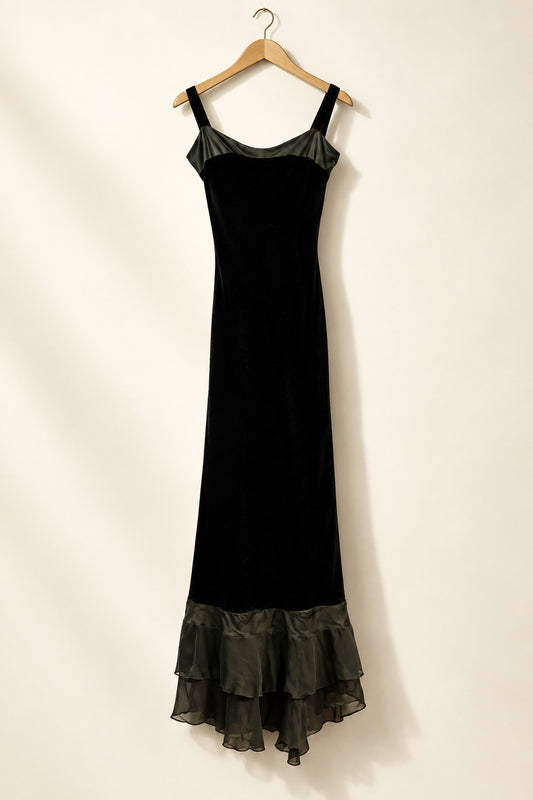 Twinset Satin Fringed Maxi Dress Black