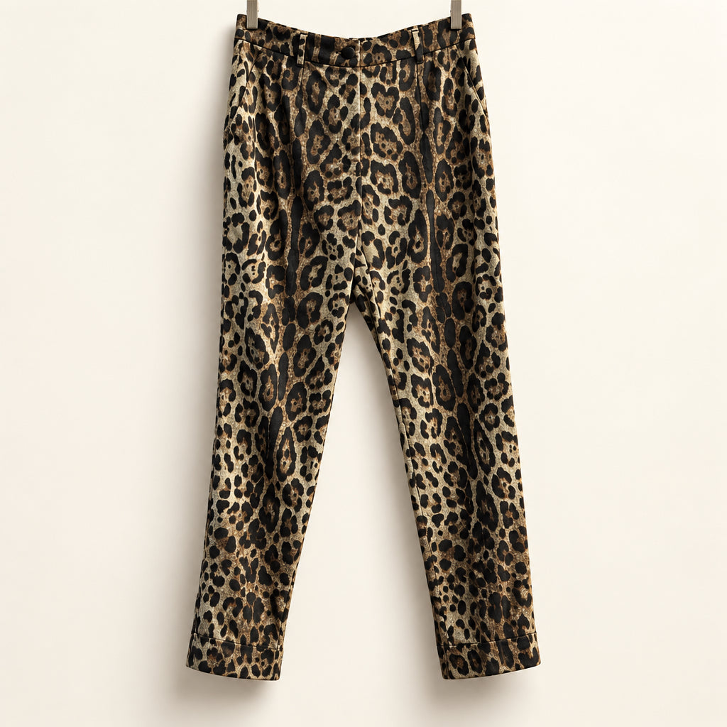 Dolce & Gabbana Wool Trousers Cheetah Print Brown Size 42