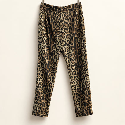 Dolce & Gabbana Wool Trousers Cheetah Print Brown Size 42