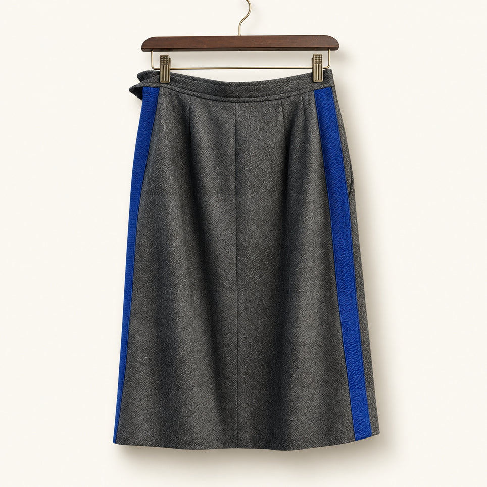 Yves Saint Laurent Rive Guache Pencil Skirt Wool Side Stripe Grey/Blue Size 40