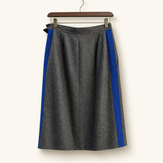 Yves Saint Laurent Rive Guache Pencil Skirt Wool Side Stripe Grey/Blue Size 40