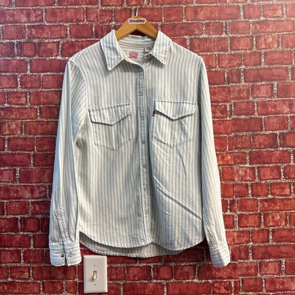 Levi Strauss & Co. Button Up Snaps Denim Stripes White/Light Blue Size S